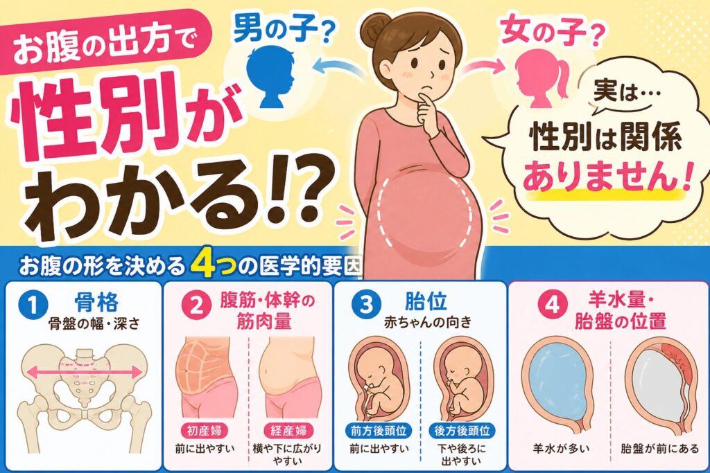 【現役医師が解説！】お腹の出方で性別がわかる？ジンクス?性別判定統計データと最新エコー予測の的中率を比較