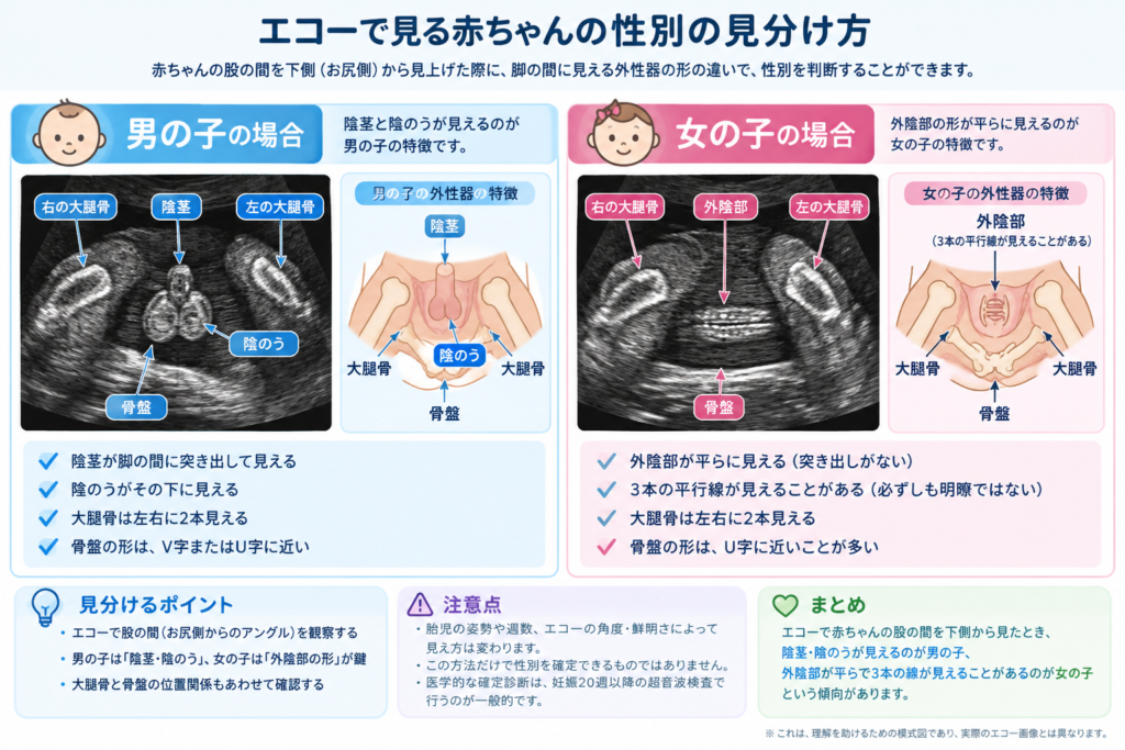 【現役産婦人科医解説】エコーで赤ちゃんの性別が分かる仕組みと見分け方｜医師が「本当に見ている場所」と週数別の判明確率